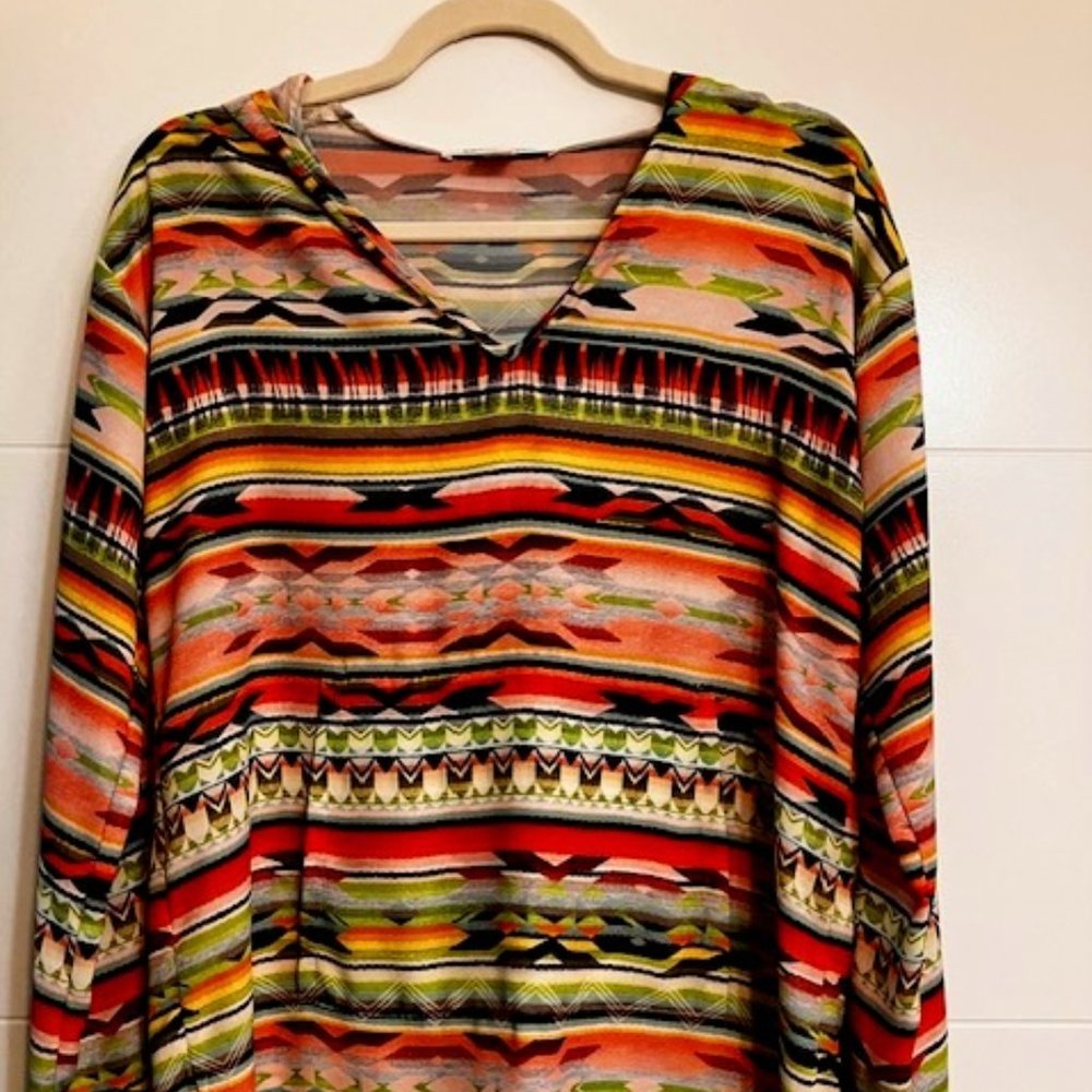 Karen Kane Aztec Hoodie-style Tunic Top